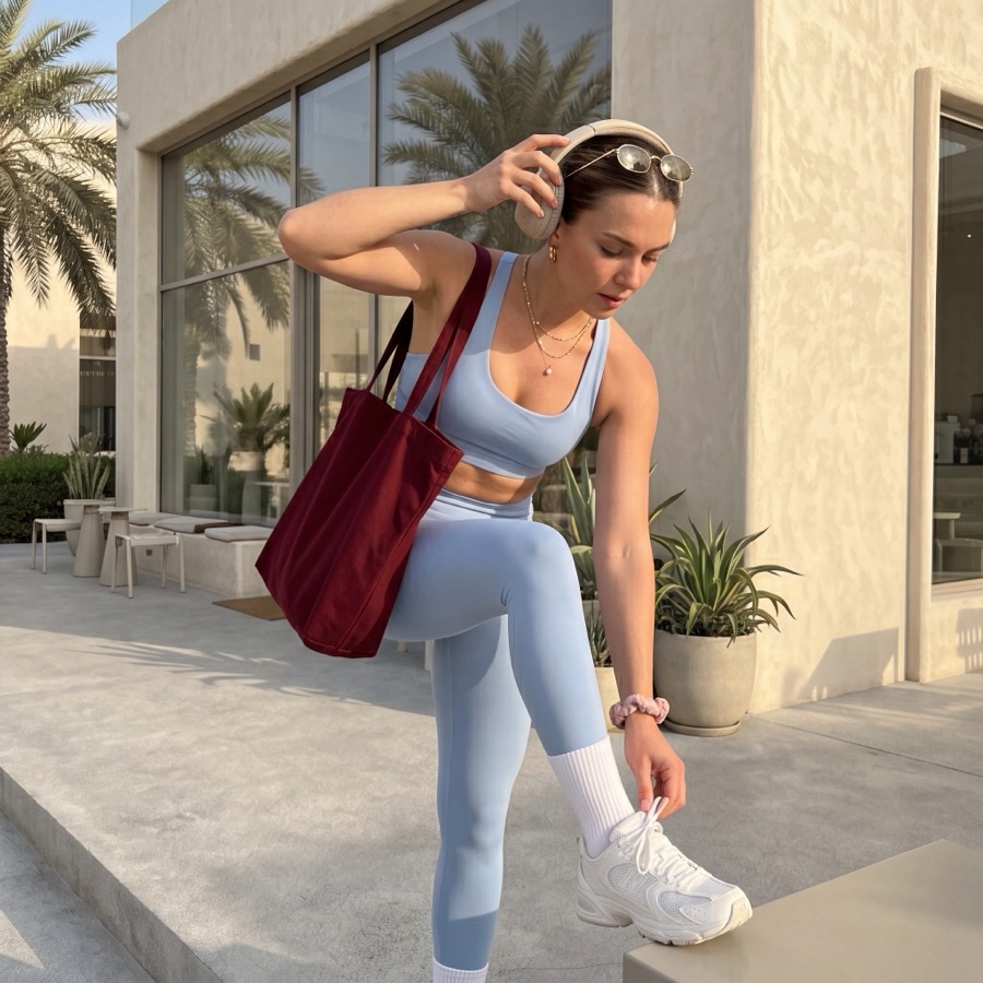 A woman heading out for an active moment